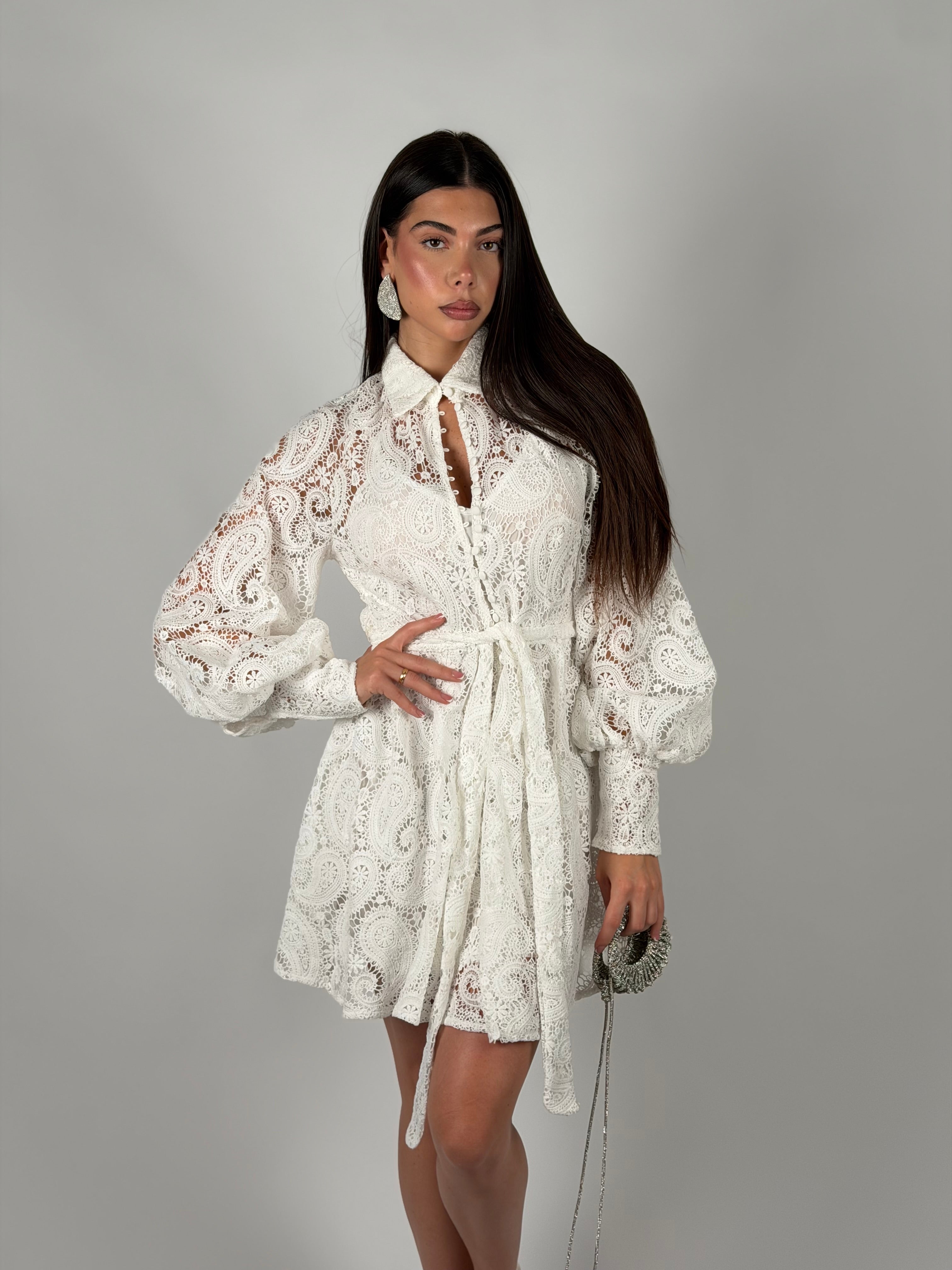 Mini dress lorena bianco in pizzo