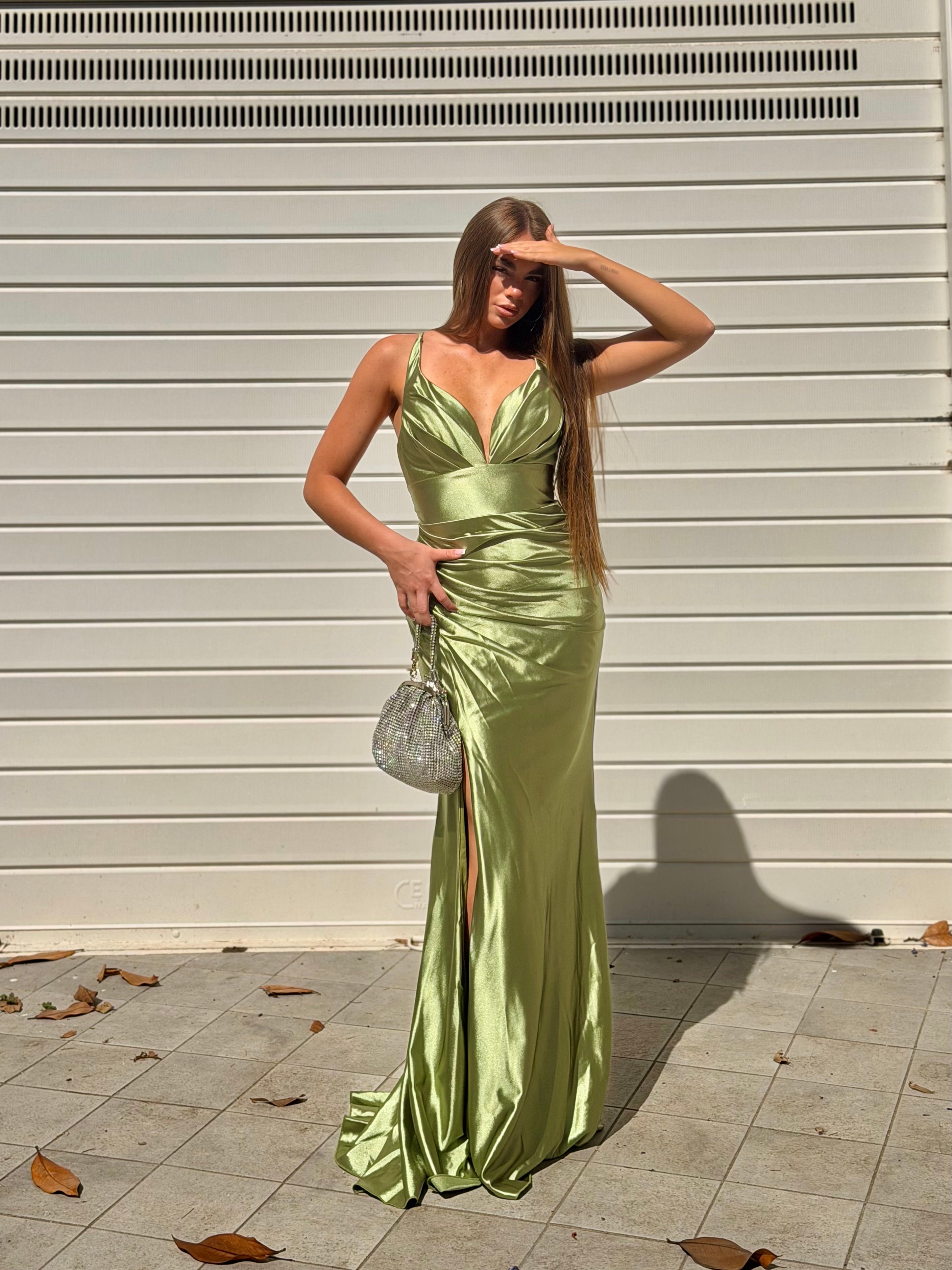 Dress elegant in raso verde