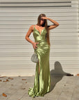 Dress elegant in raso verde