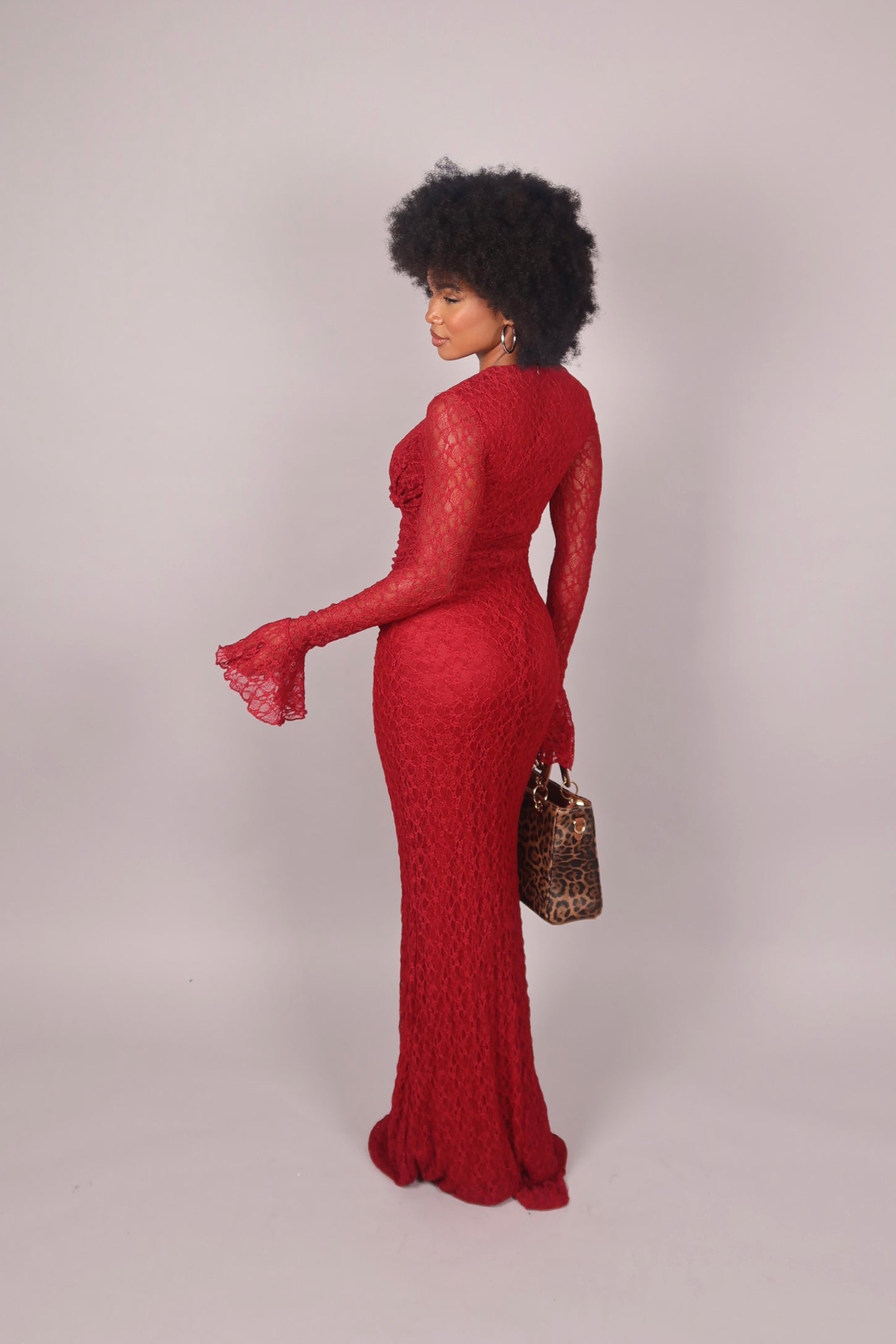 Dress in pizzo con drappeggio bordeaux