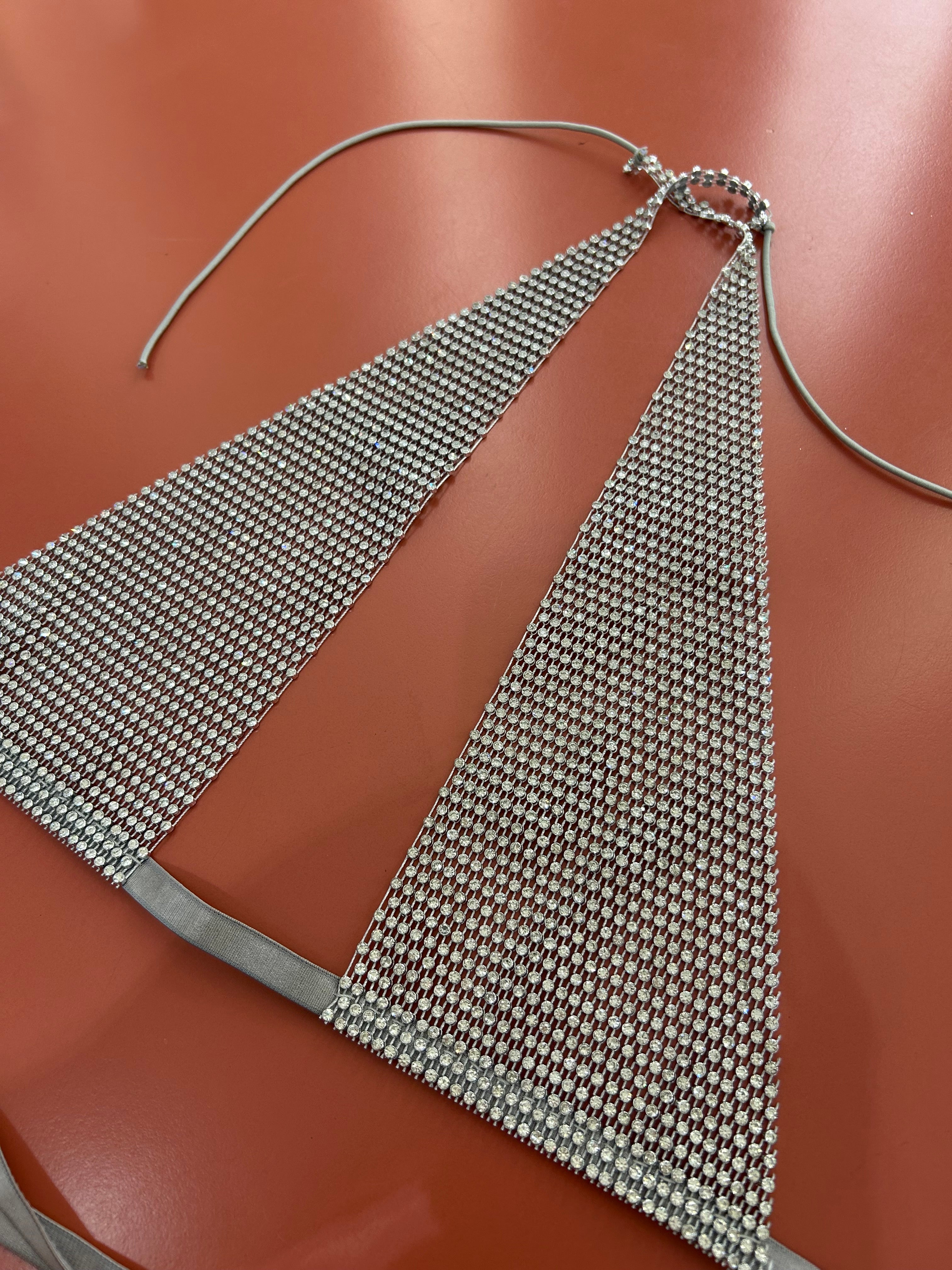 Top urla Dubai con strass argento