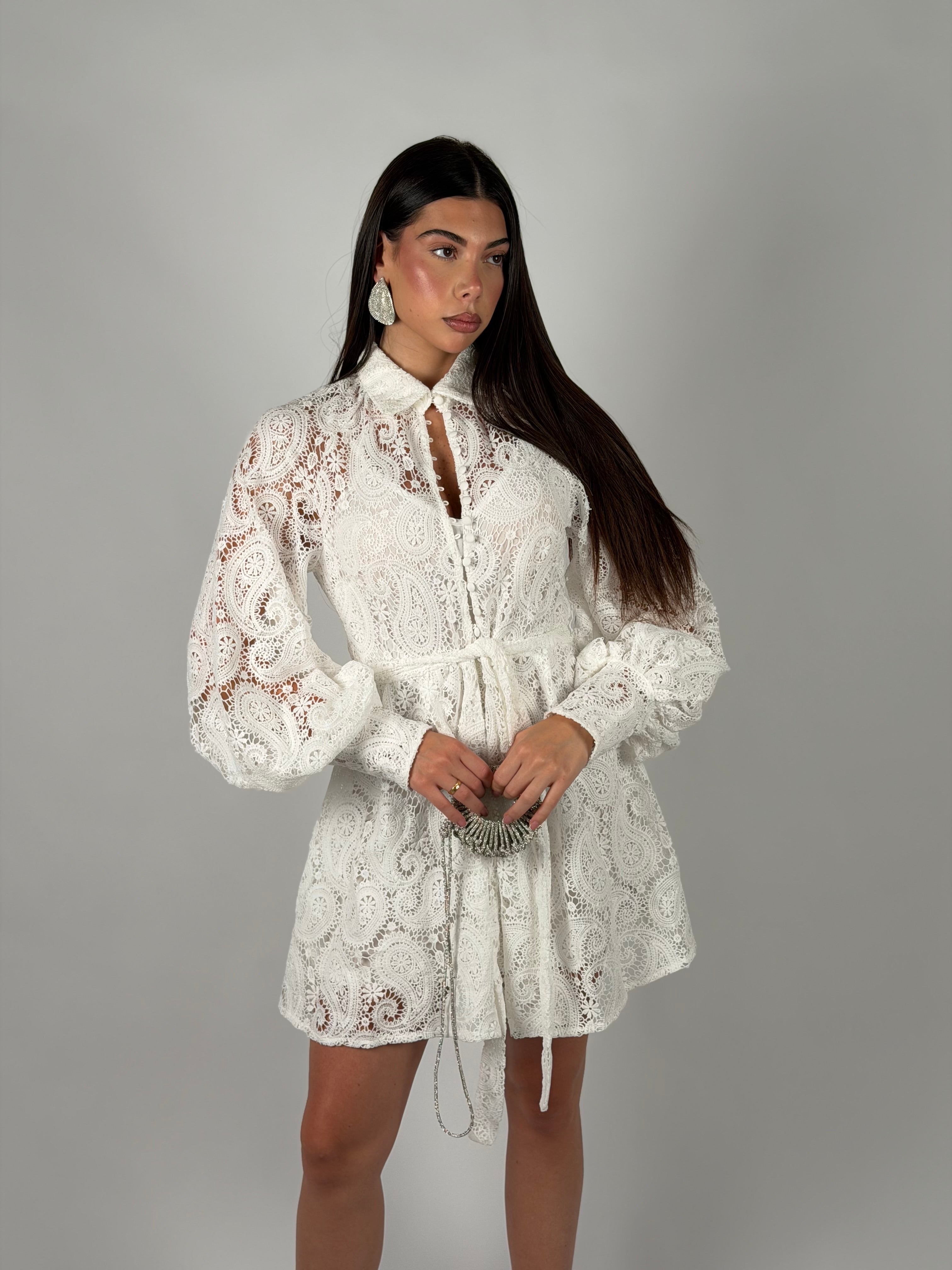Mini dress lorena bianco in pizzo