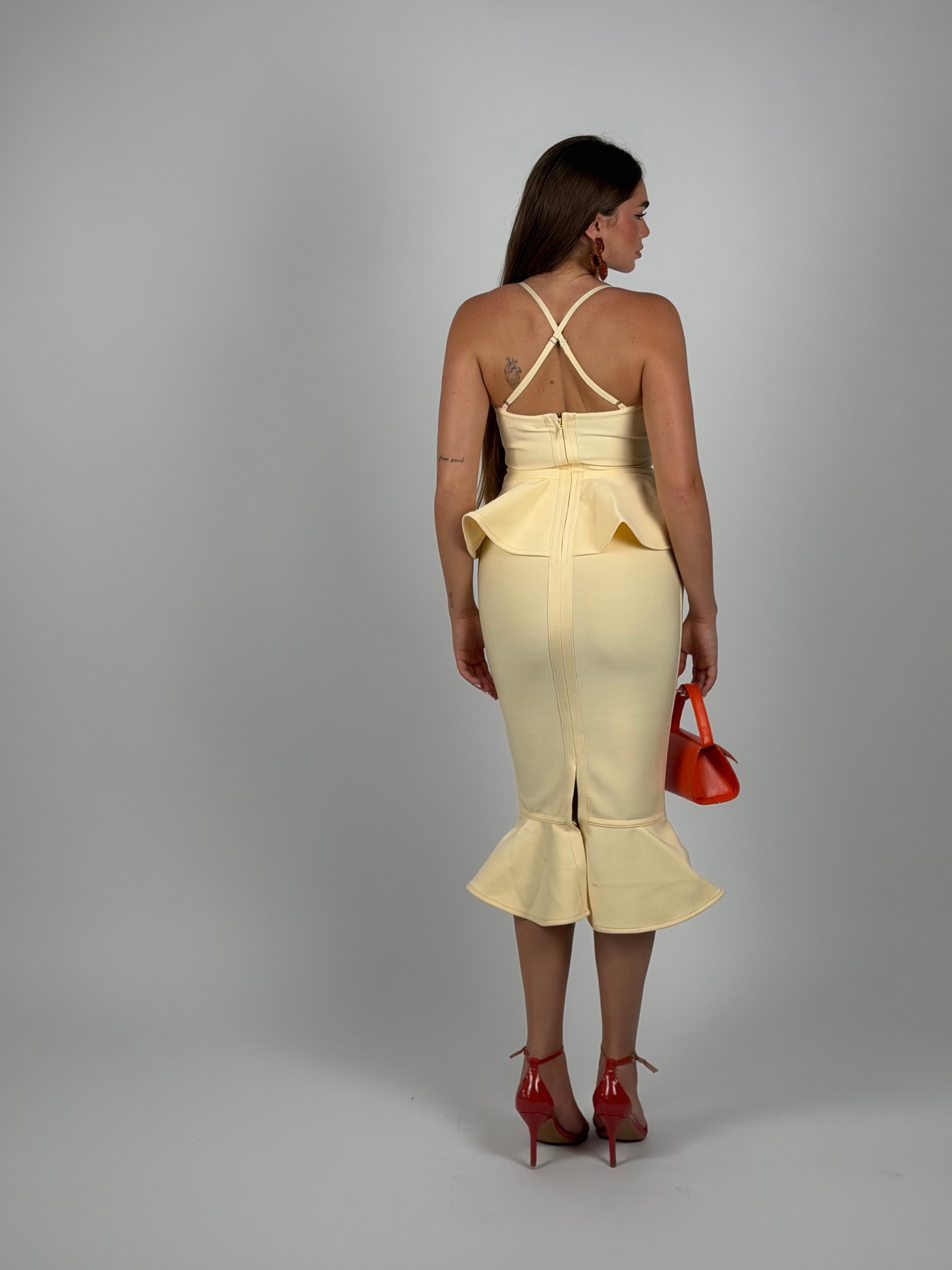 Midi bandage con balze giallo
