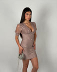 Mini dress bandage e pizzo rosa cipria
