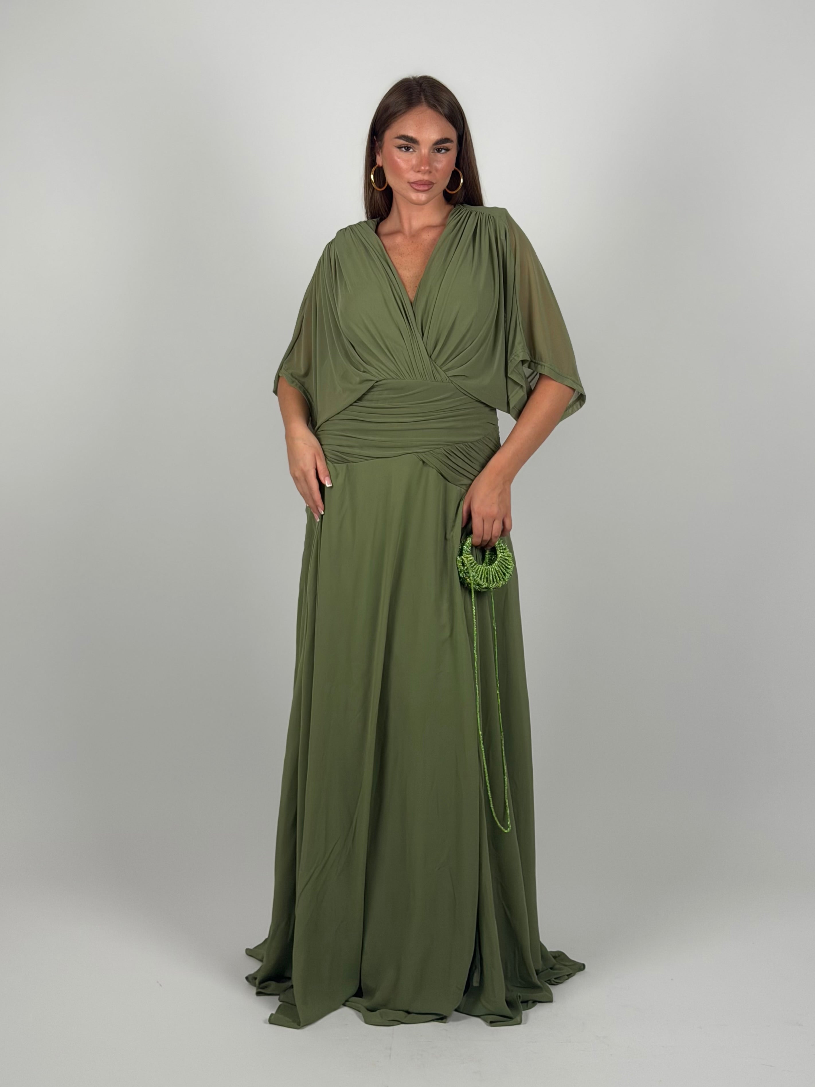 Dress in chiffon curvy verde