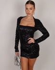 Mini dress scollo quadrato nero   in paillettes