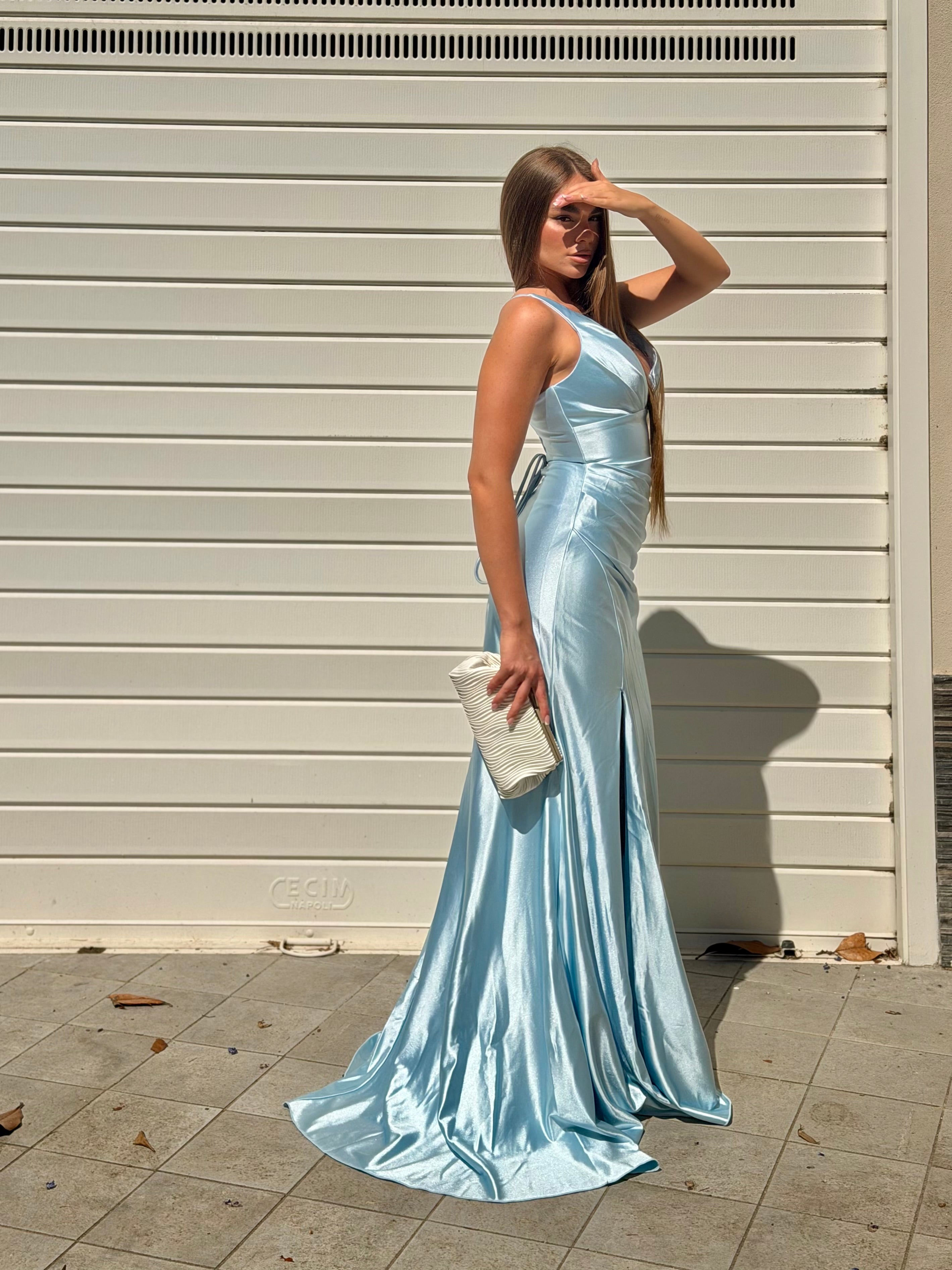 Dress elegant in raso azzurro