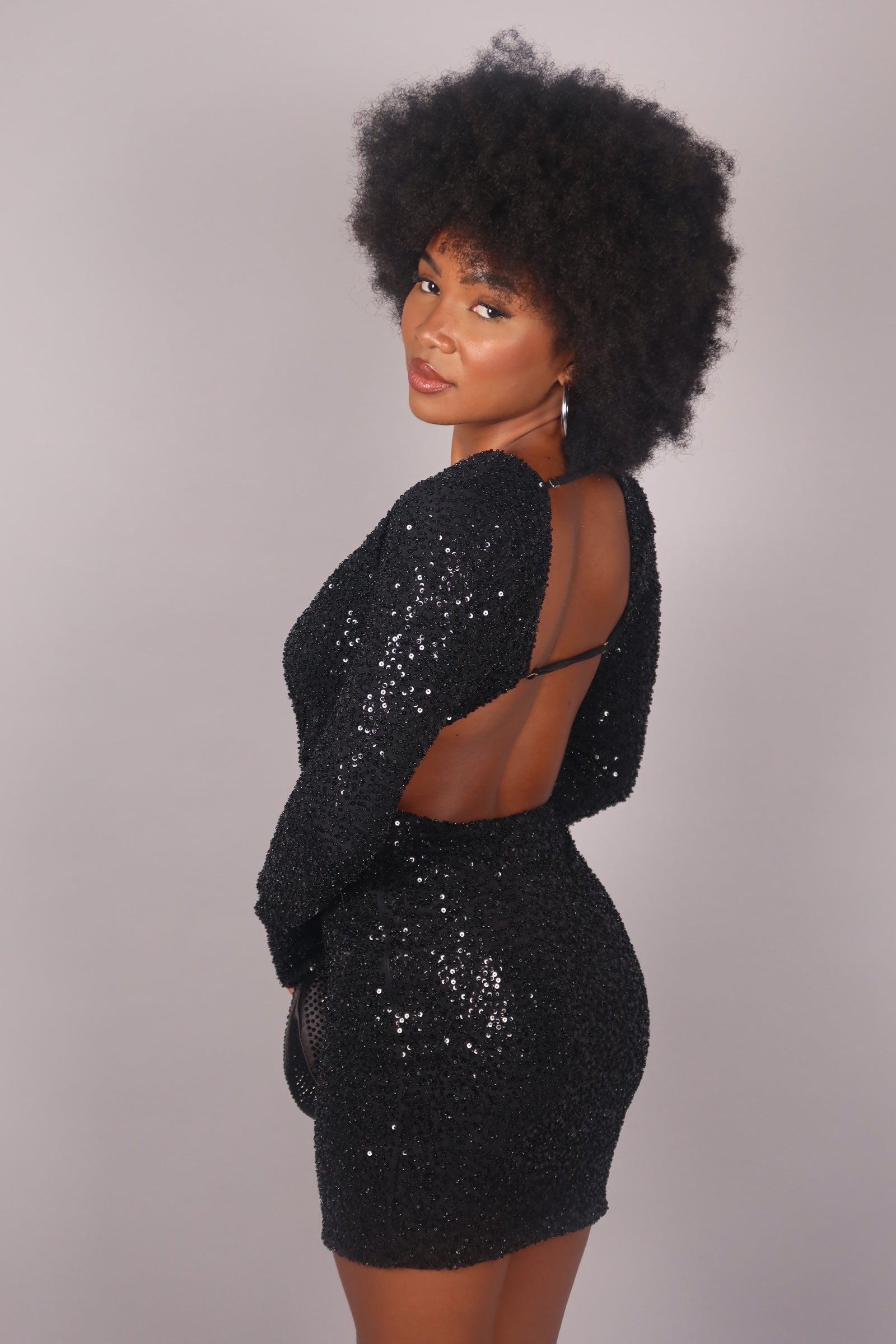 Dress Mermaid manica lunga nero