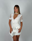 Mini dress bandage e pizzo bianco