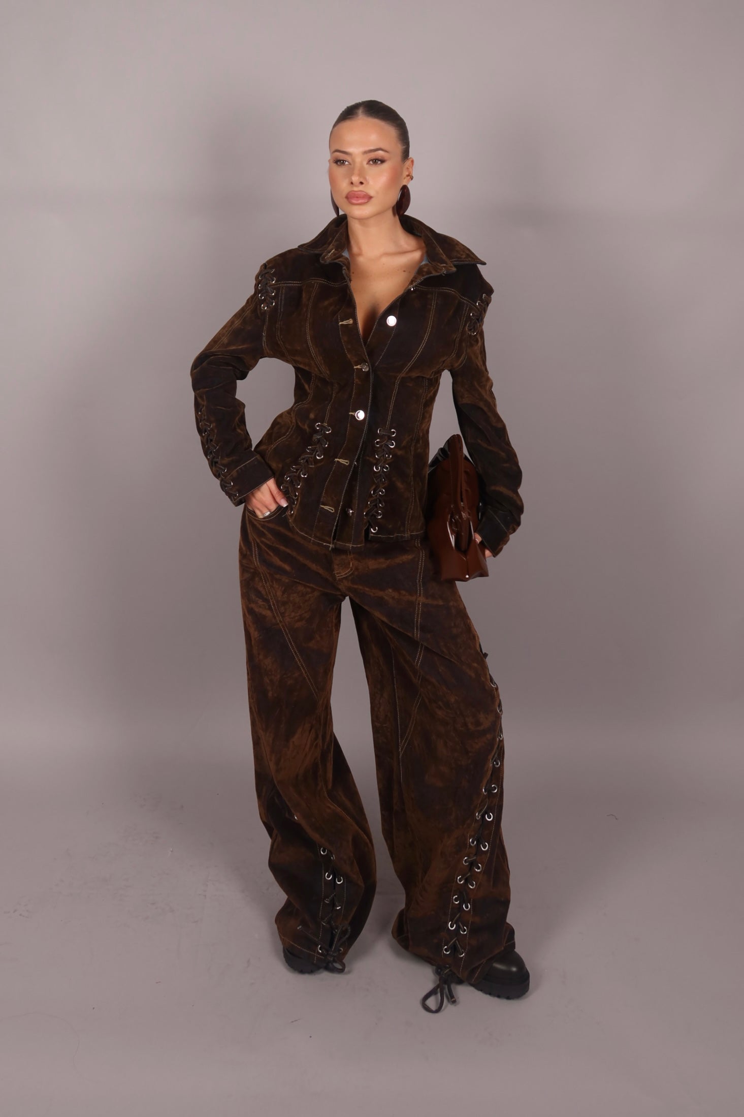 Giacca effetto velluto Brown