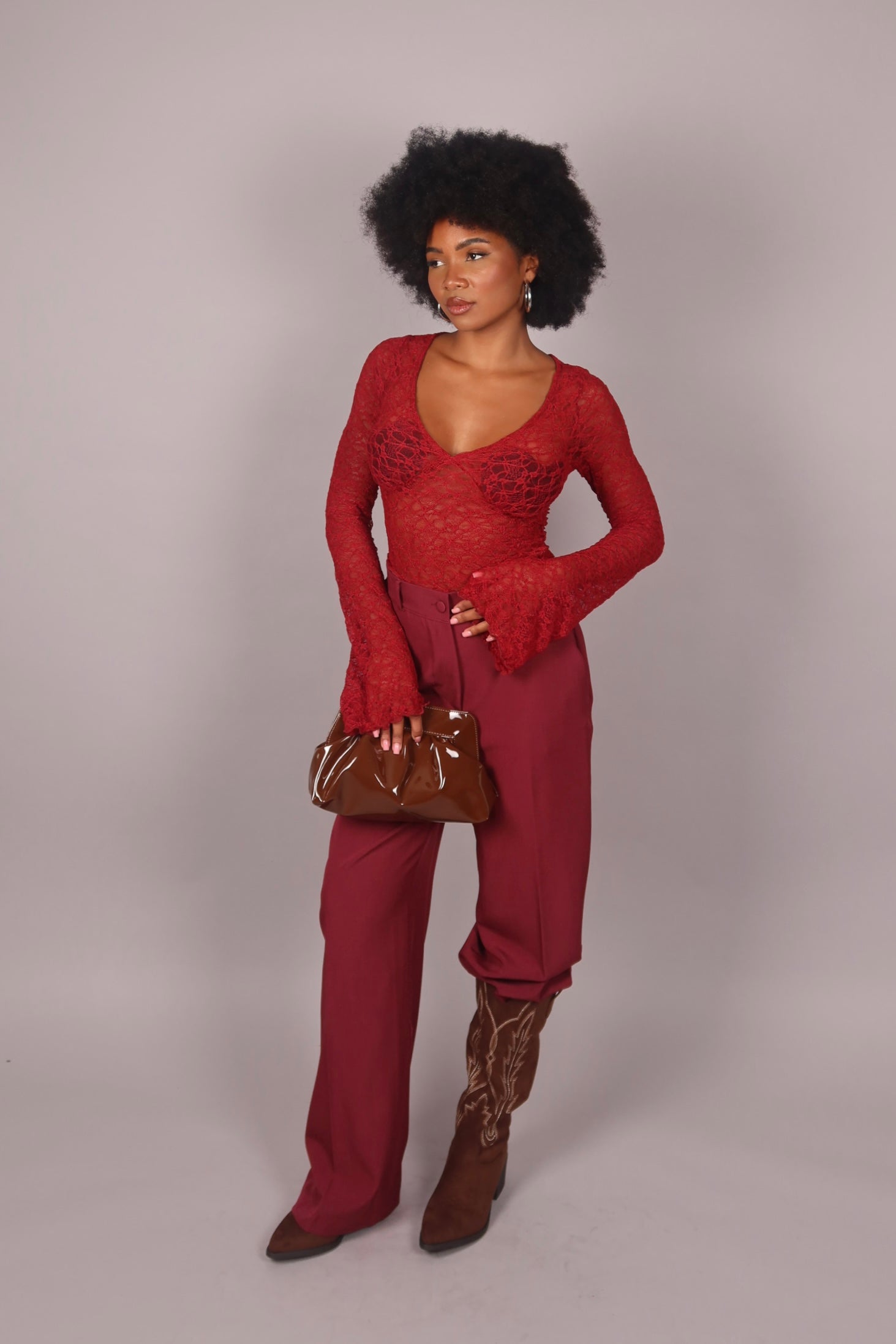 Maglia in pizzo bordeaux