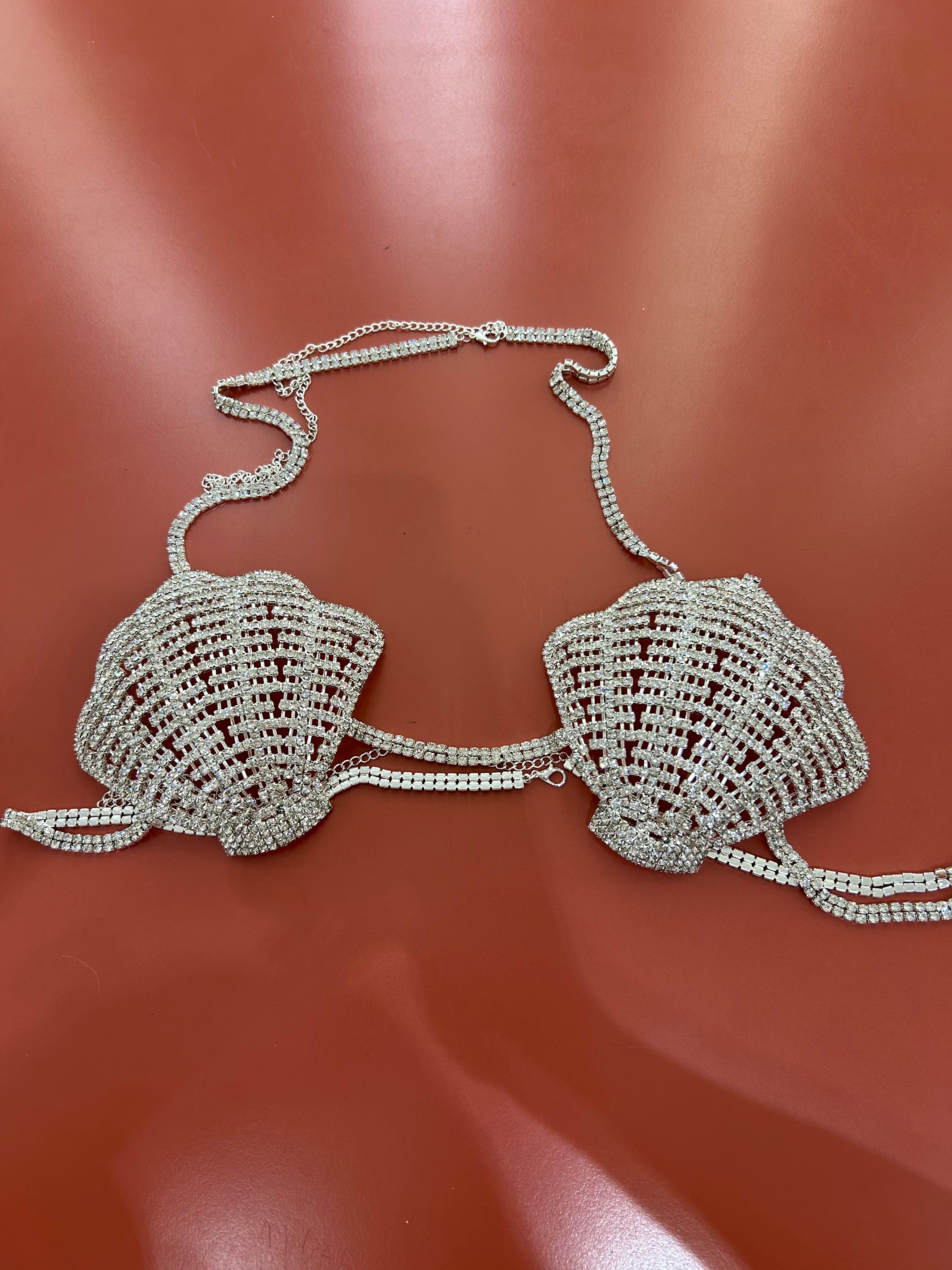 Top conchiglia strass argento