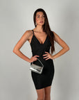 Mini dress bandage scollo sul retro nero