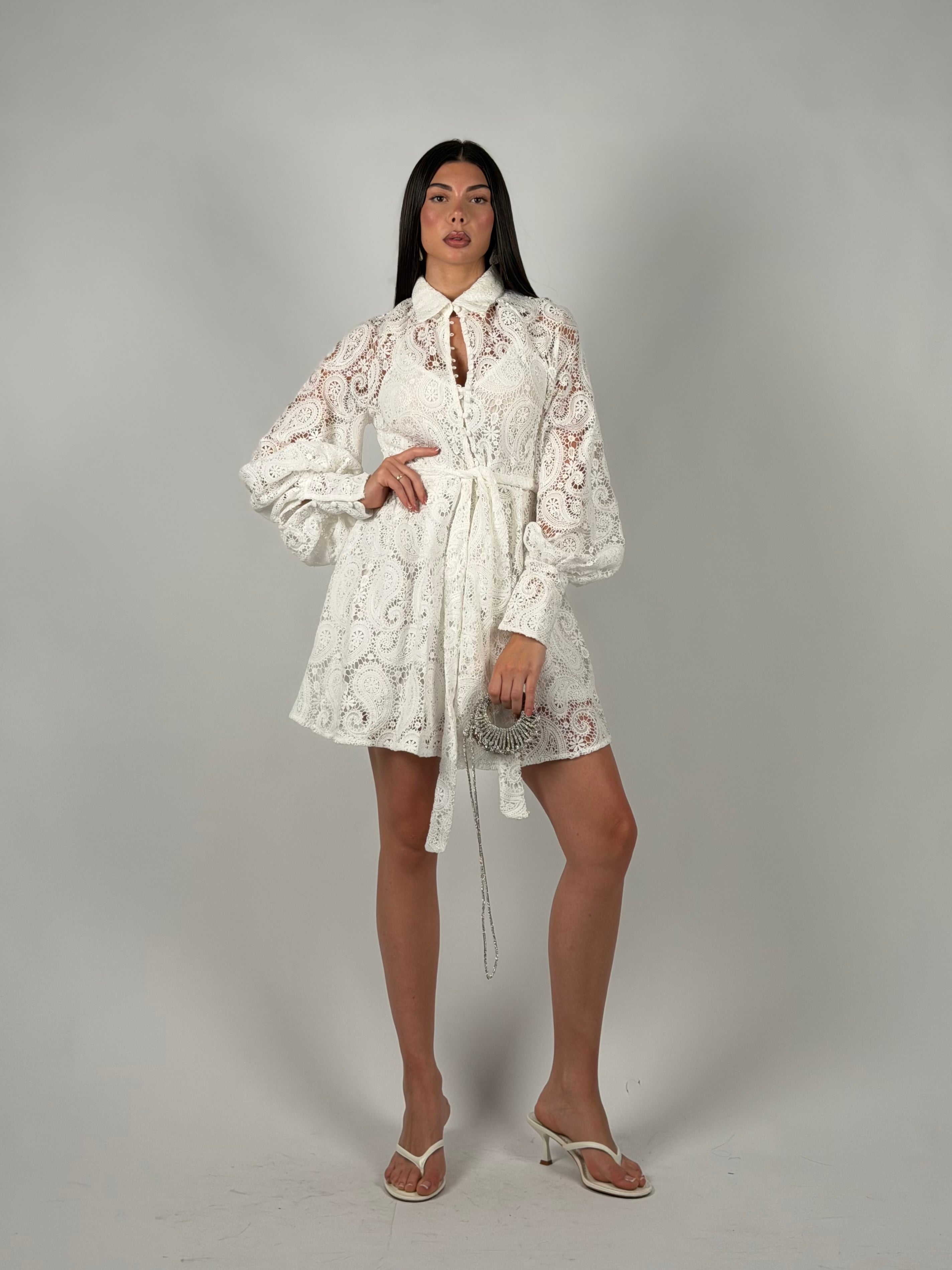 Mini dress lorena bianco in pizzo