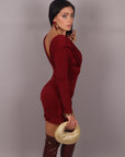Mini dress drapping bordeaux