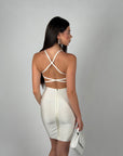 Mini dress bandage scollo sul retro bianco