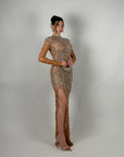 Long dress luxury Nude/argento