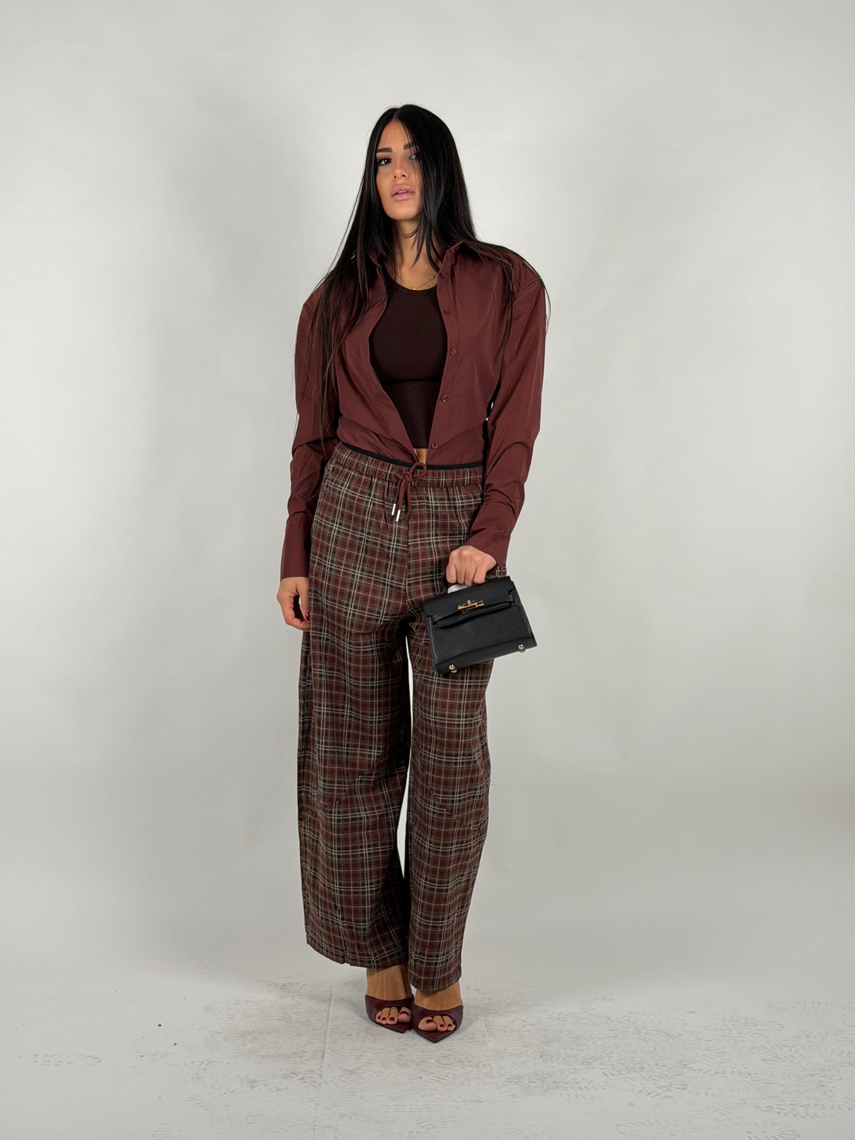 Pantalone a quadri bordeaux
