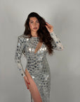 Long dress luxury diamond argento con spalline