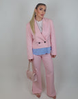 Giacca con inserti in camicia rosa