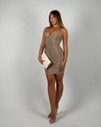 Mini dress bandage scollo sul retro beige