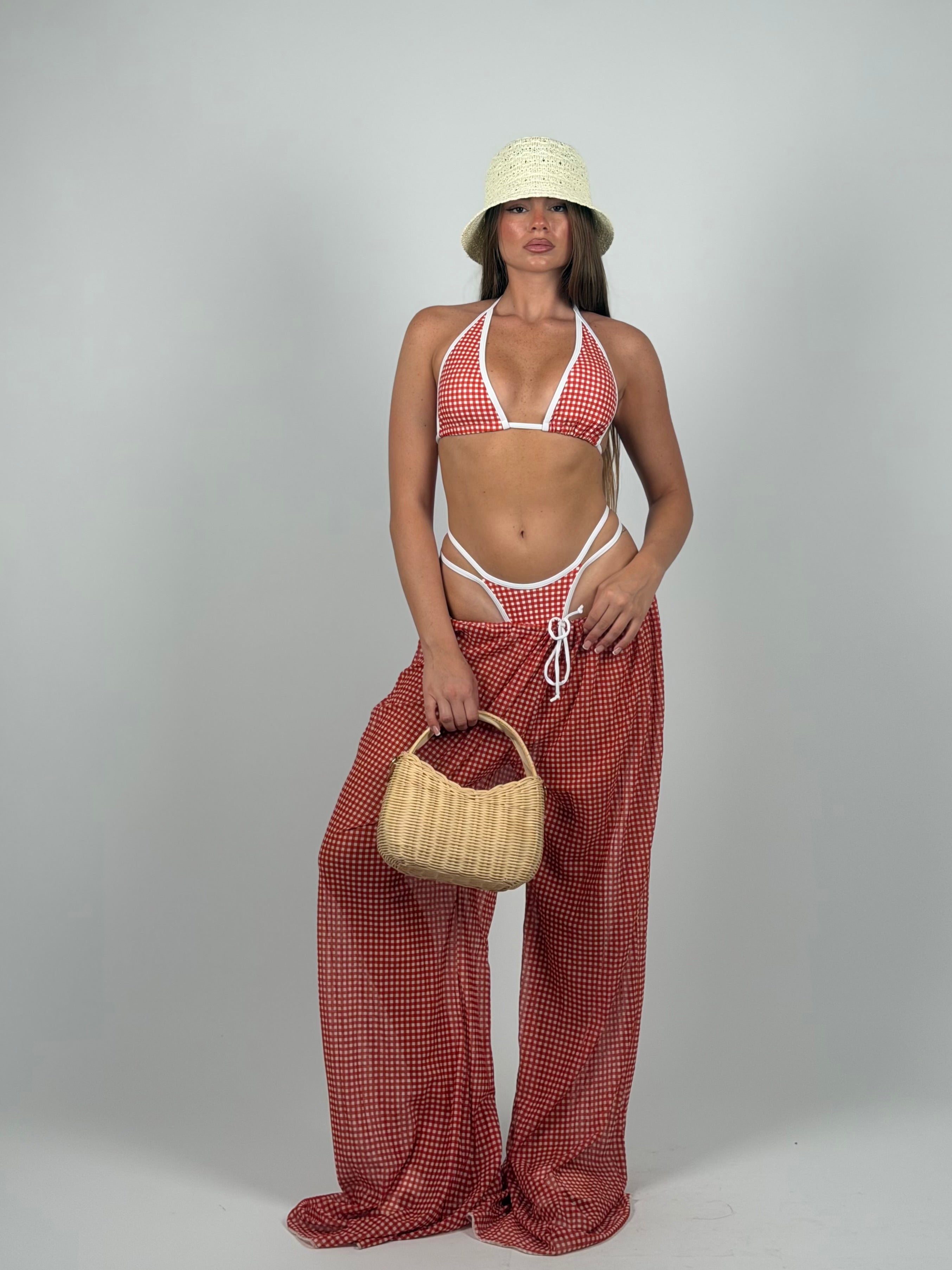 Set 3 pezzi costume e pantalone quadri red