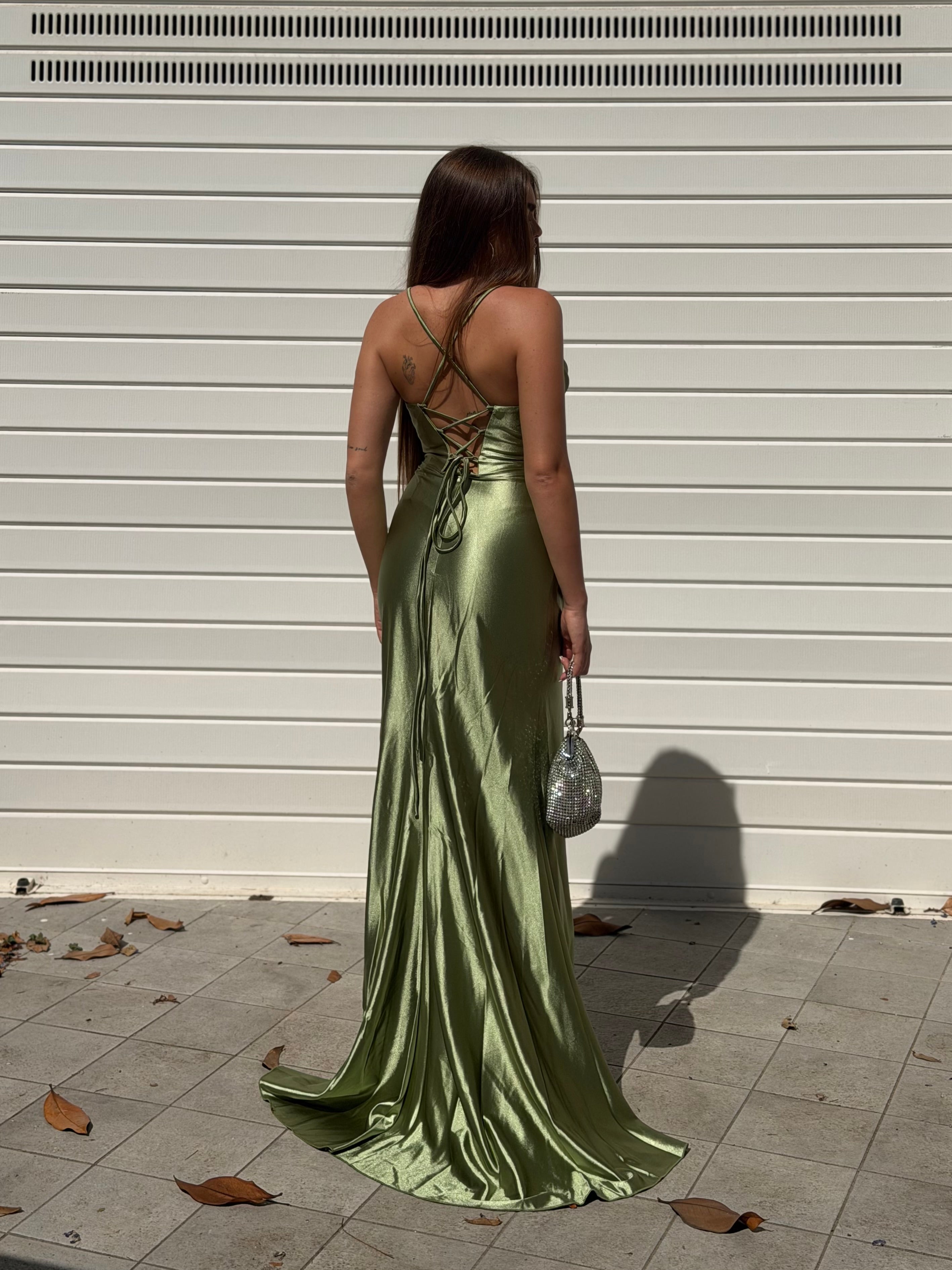 Dress elegant in raso verde