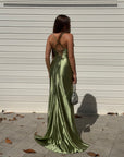 Dress elegant in raso verde