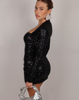 Mini dress scollo quadrato nero   in paillettes