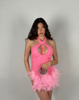 Mini dress luxury pink con perle e piume