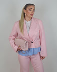 Giacca con inserti in camicia rosa