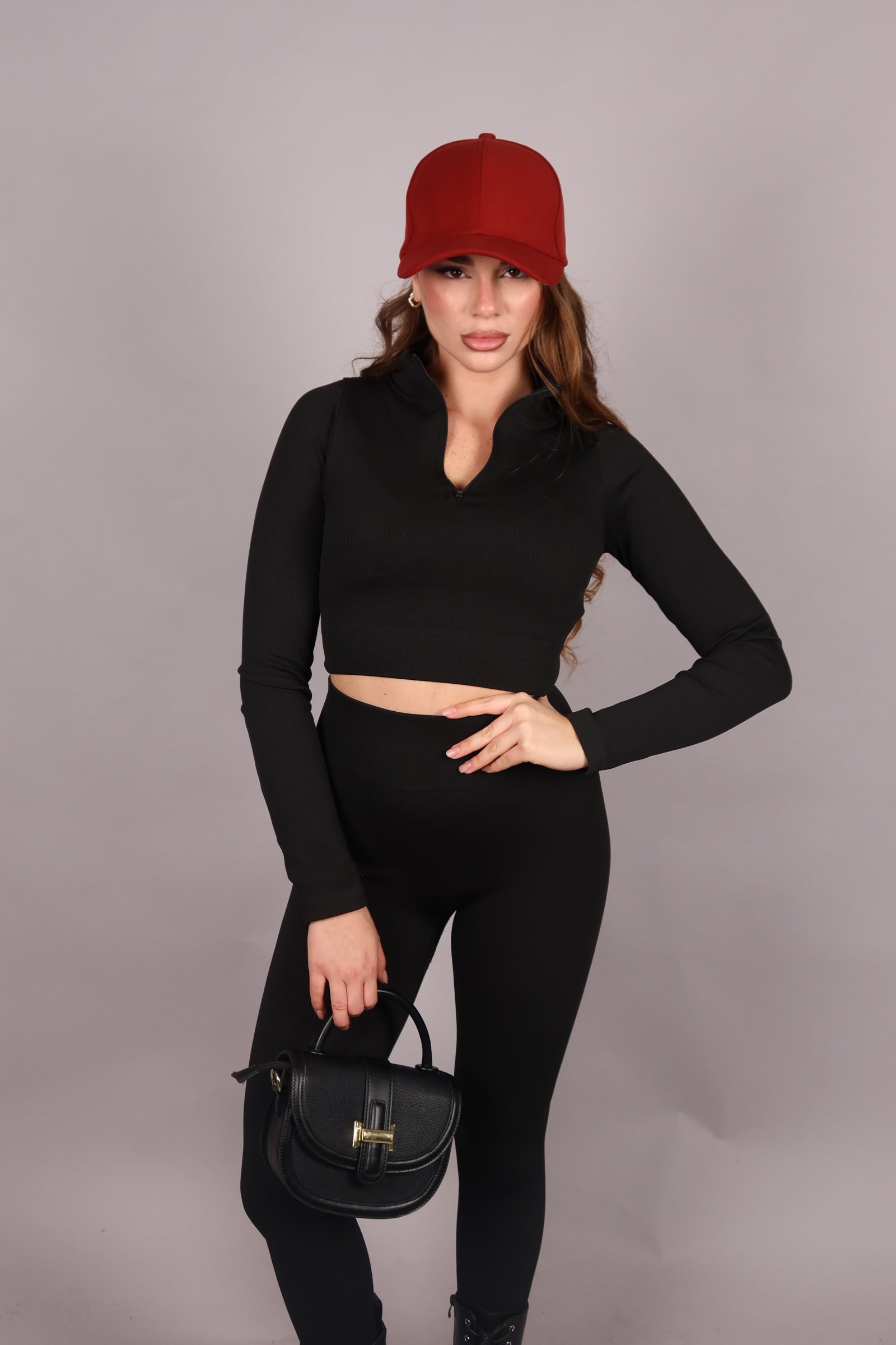 Set yoga con zip nero