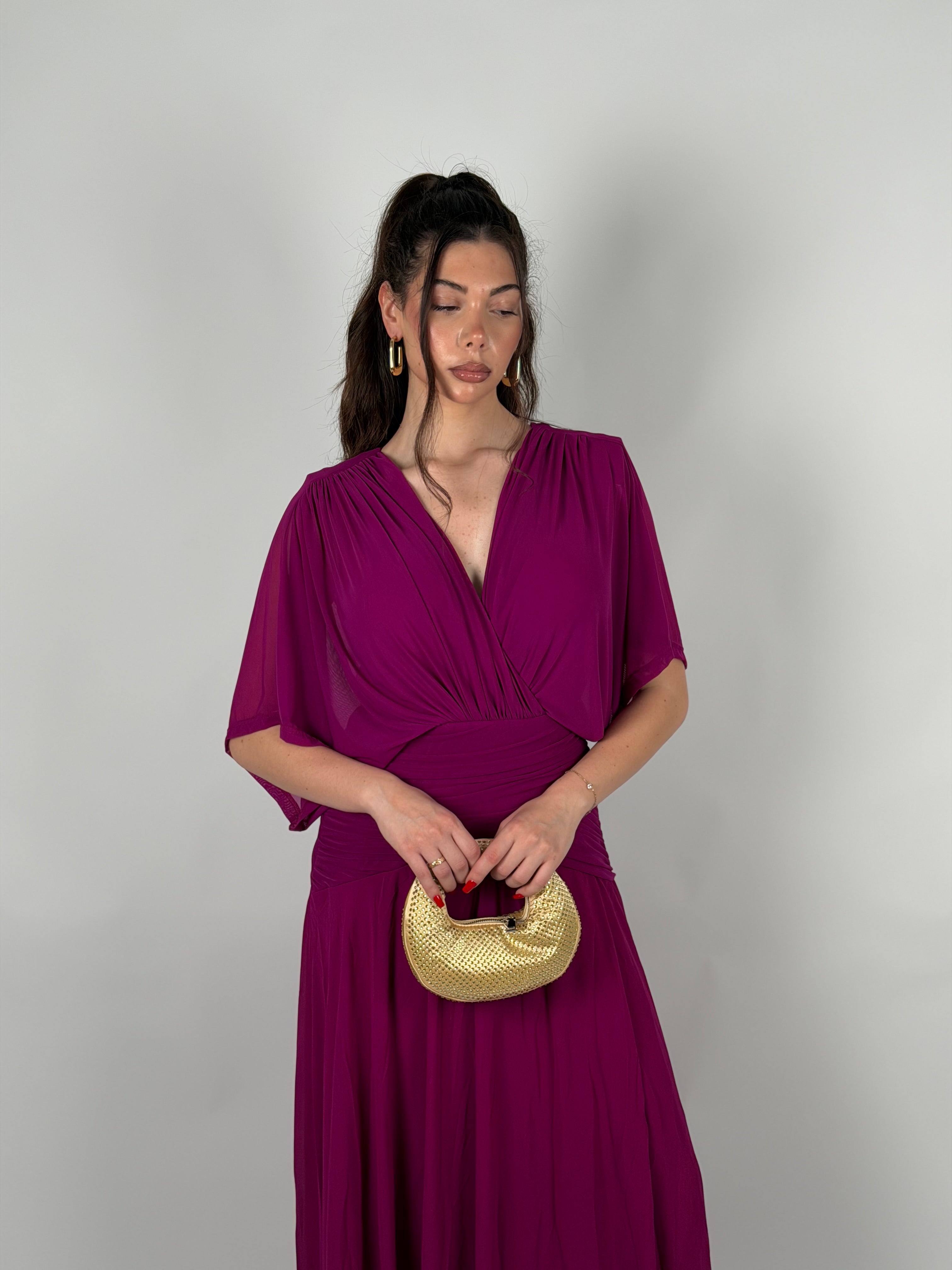 Dress in chiffon curvy magenta