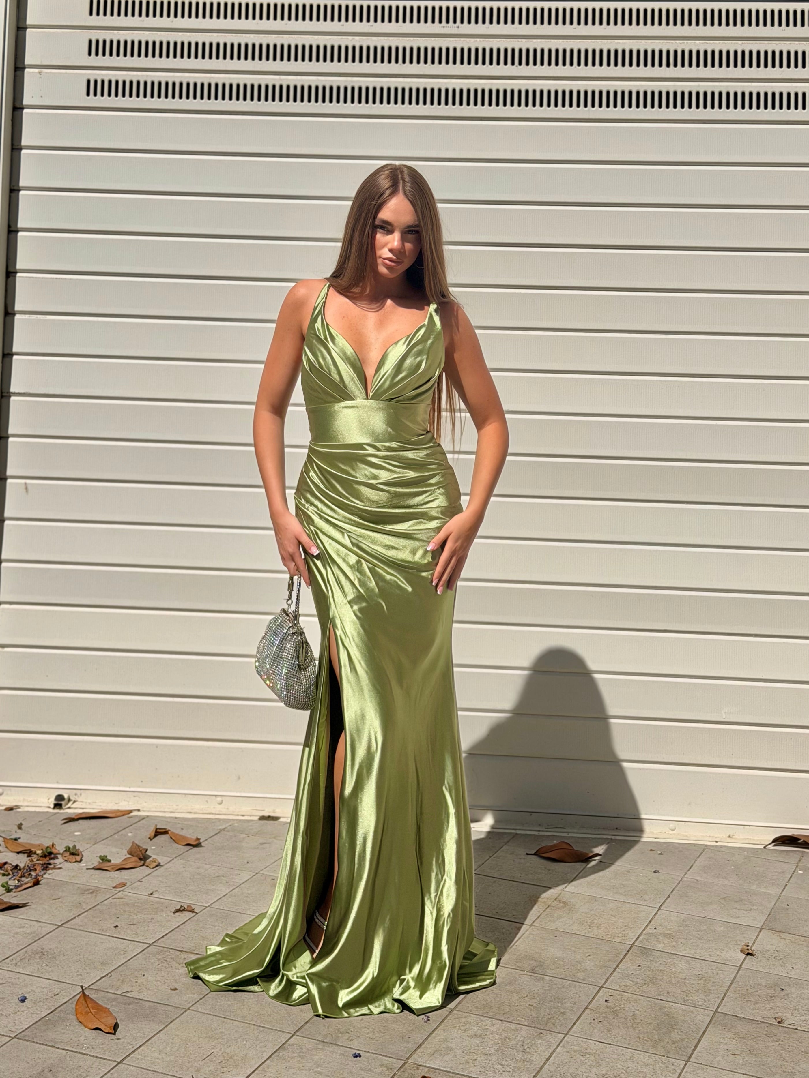 Dress elegant in raso verde
