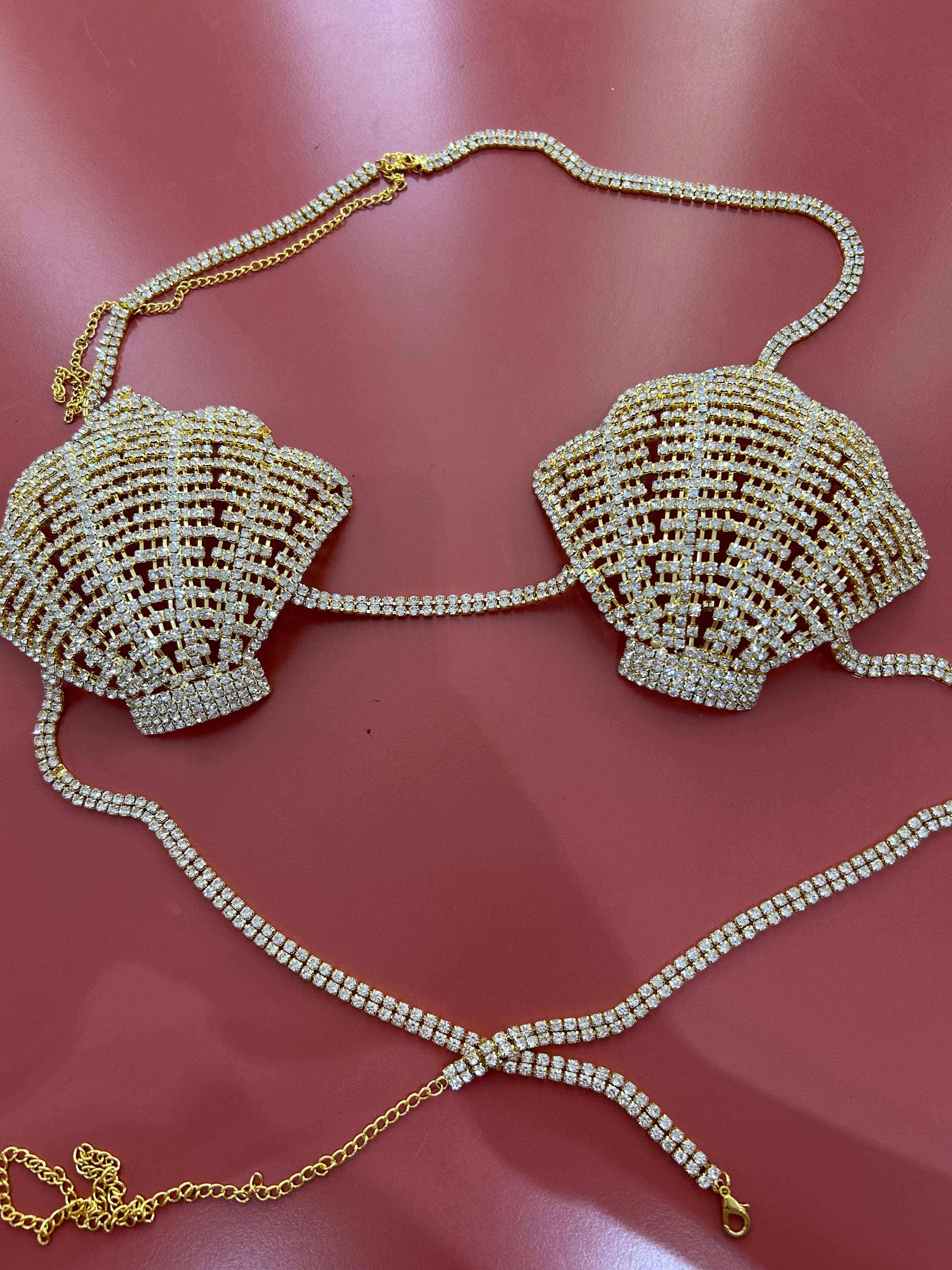 Top conchiglia strass oro