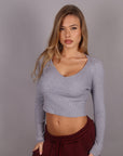 Maglia Crop a costine grigio