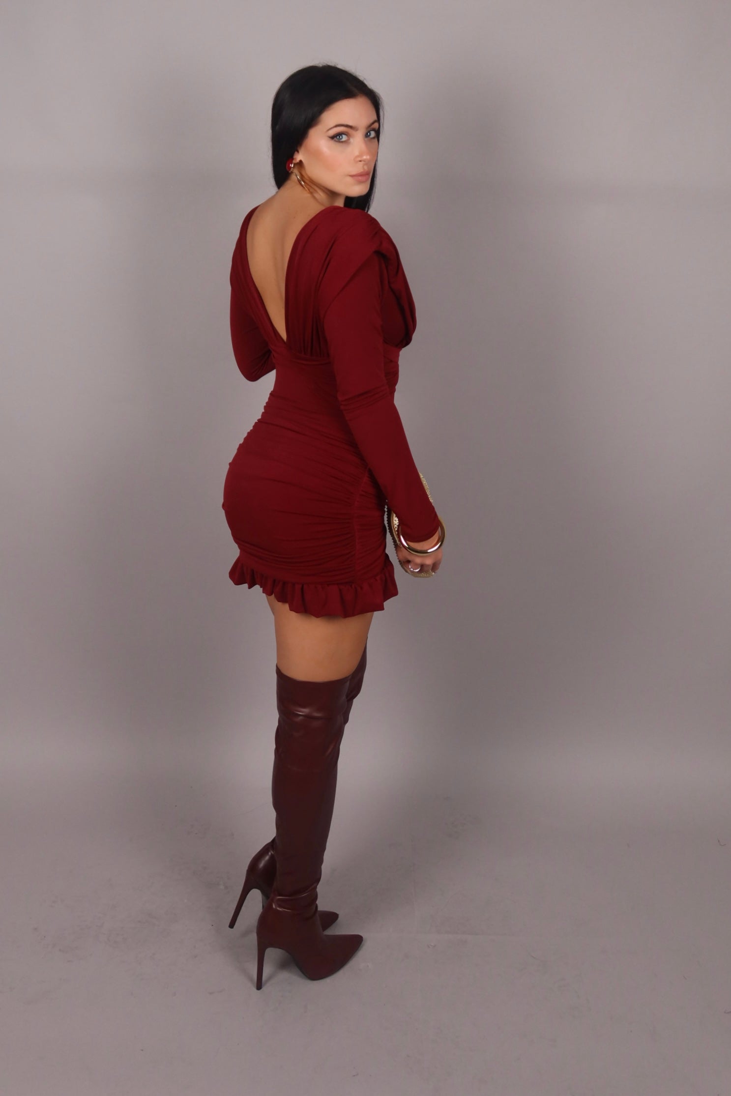Mini dress drapping bordeaux