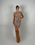 Long dress luxury Nude/argento