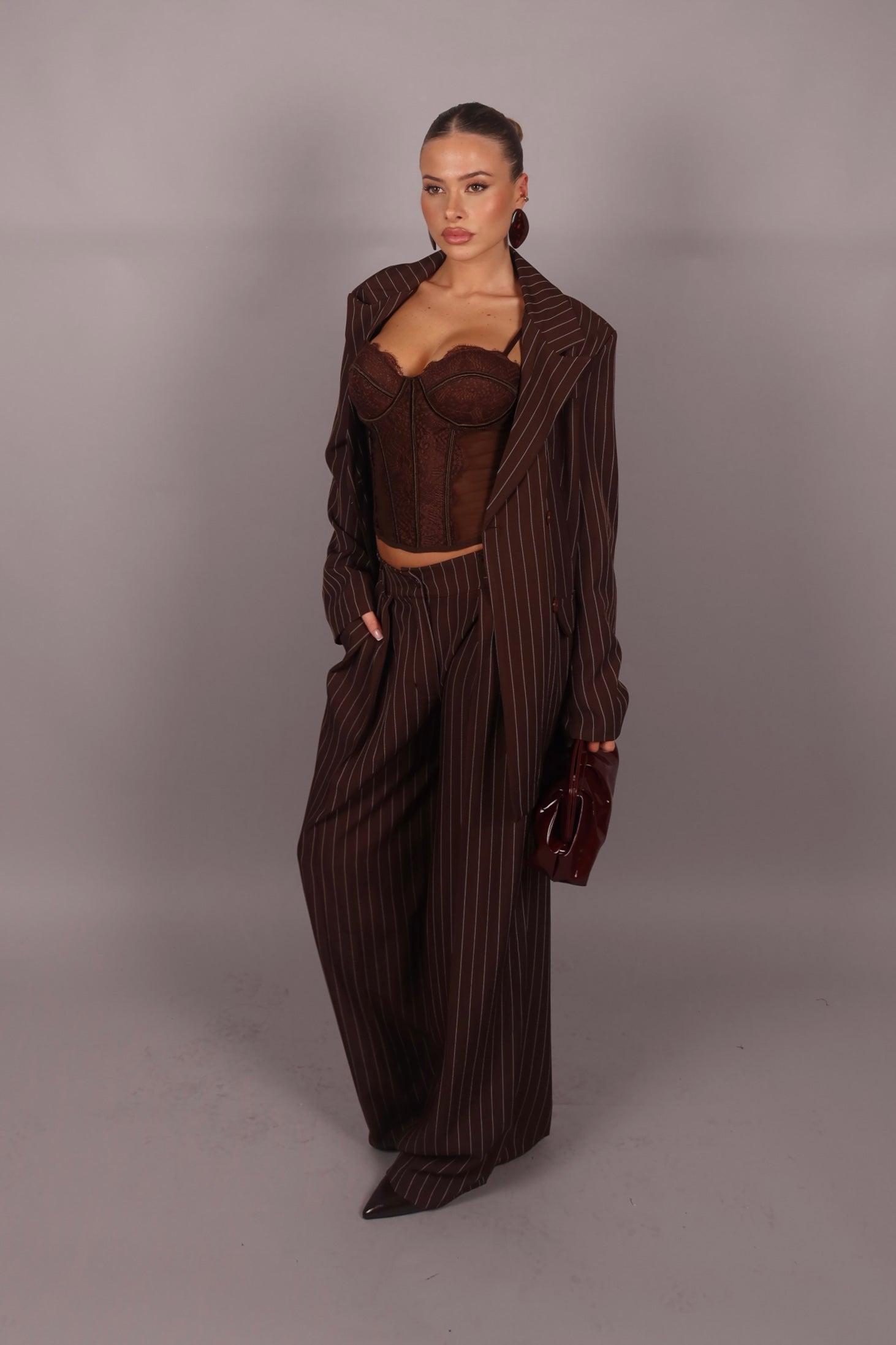 Tailleur doppiopetto gessato Brown avvitato