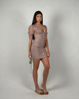 Mini dress bandage e pizzo rosa cipria