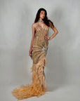 Dress luxury con piume e strass pesca
