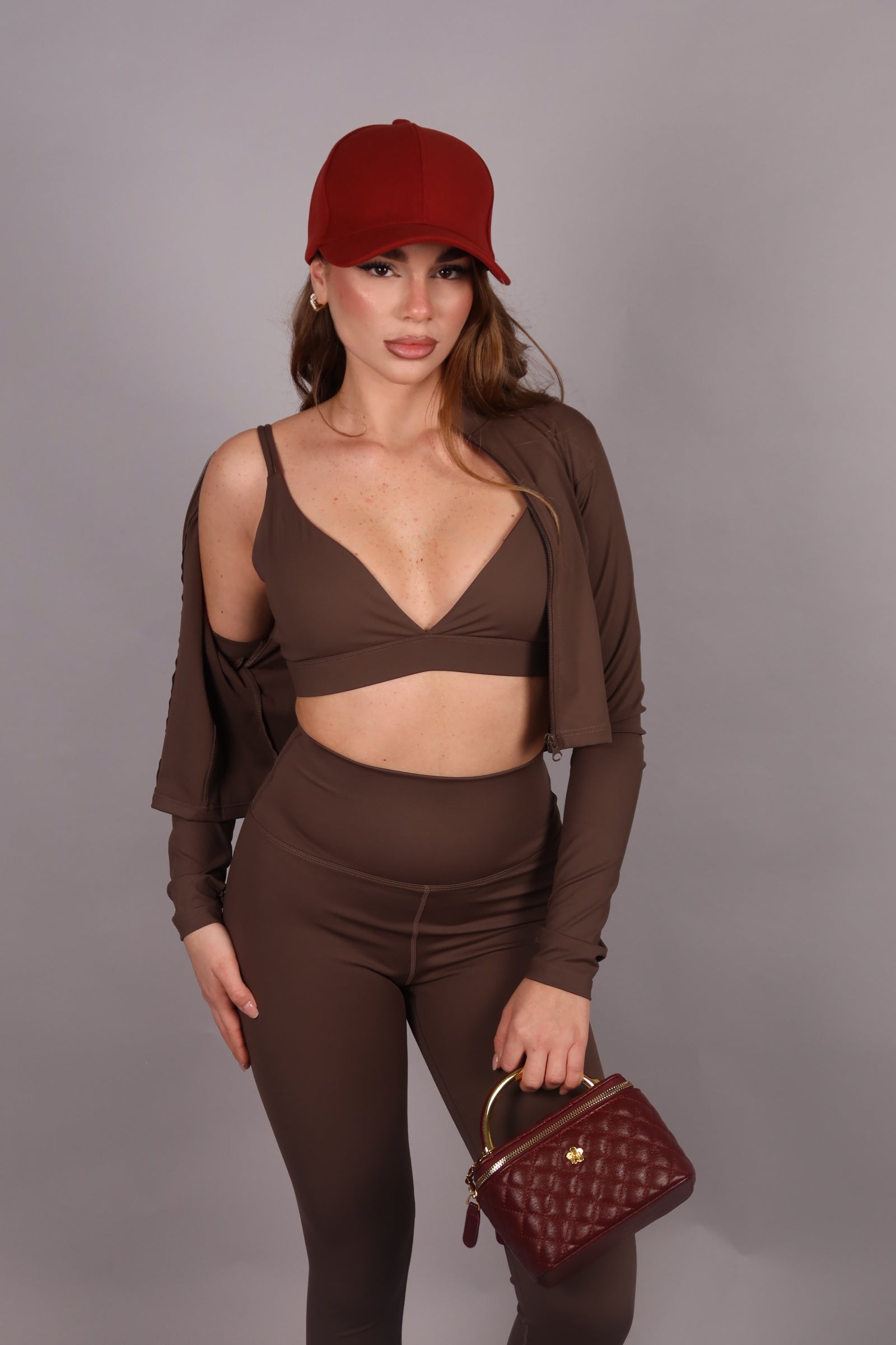 Coordinato gym tre pezzi marrone