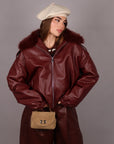 Bomber Crop in pelle bordeaux