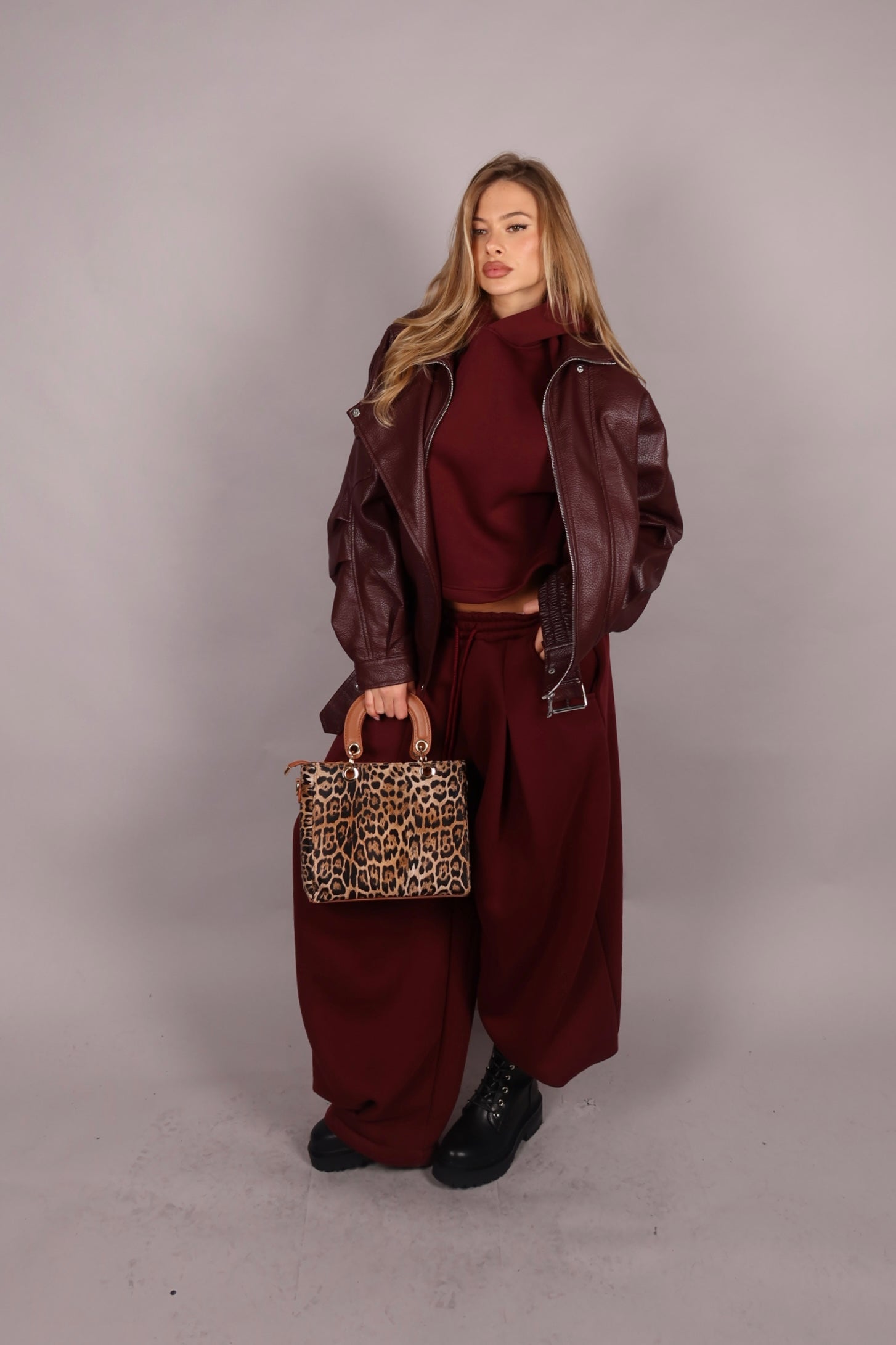 Chiodo over con cintura bordeaux