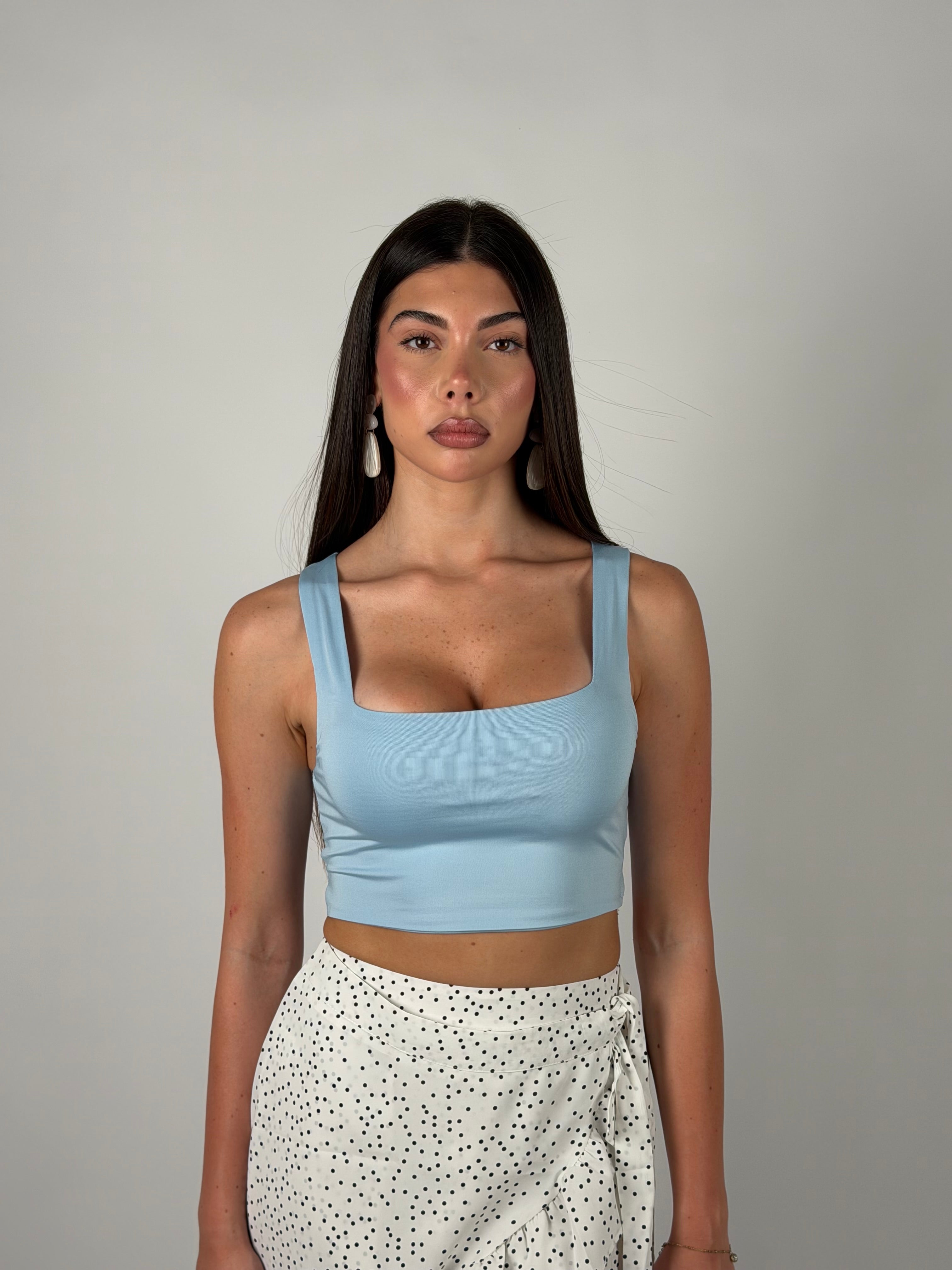 Top crop basic azzurro