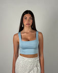 Top crop basic azzurro