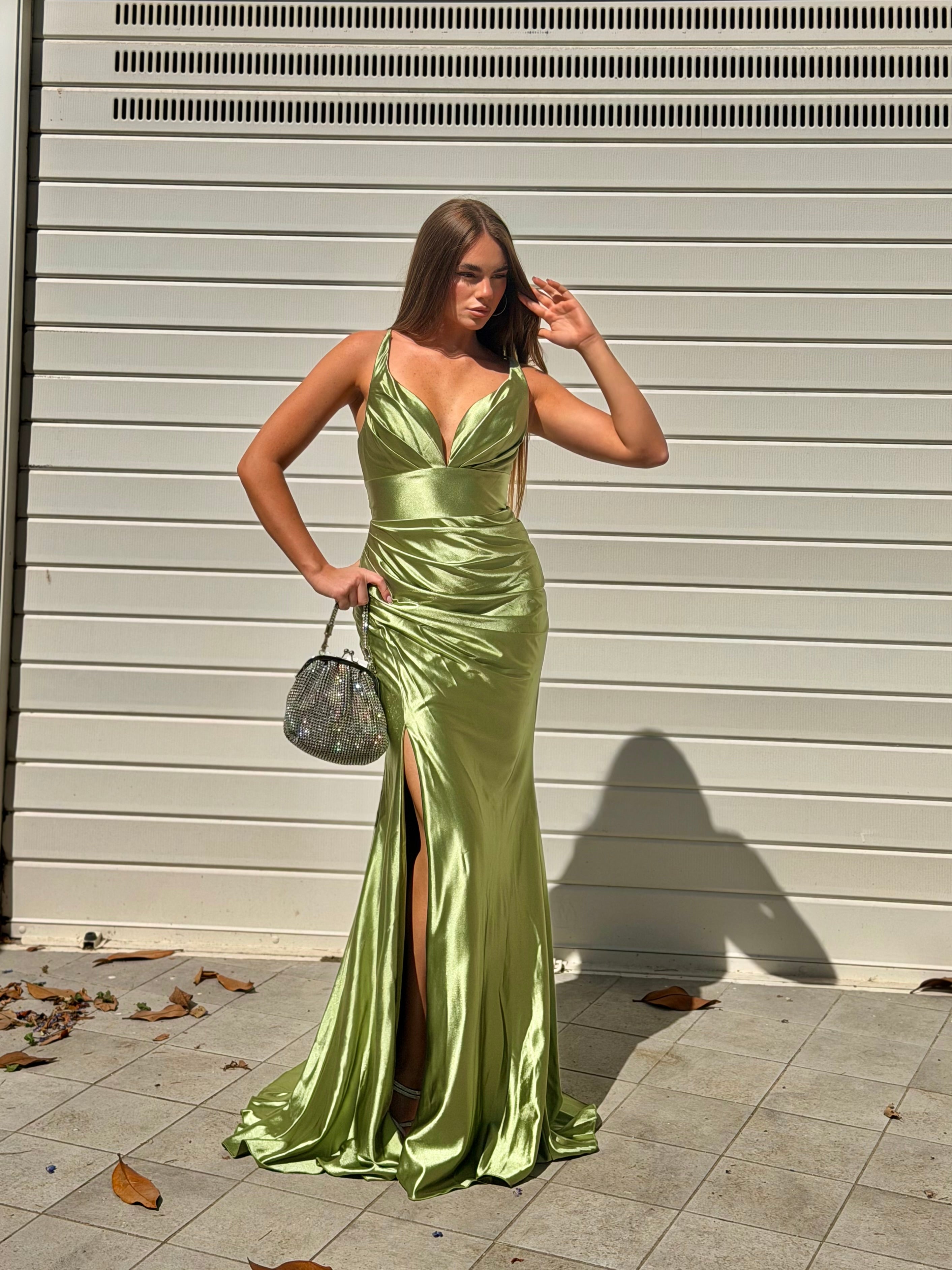 Dress elegant in raso verde