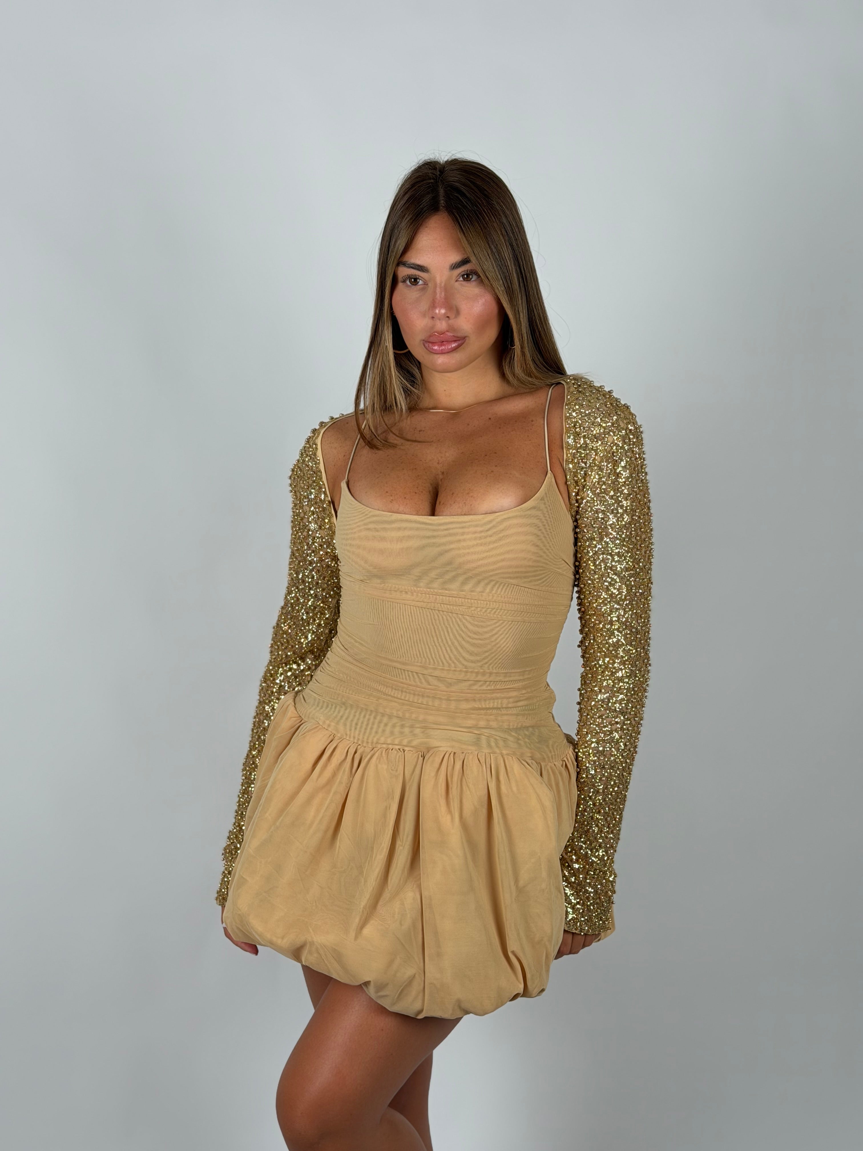 Mini dress balloon con copri spalle oro