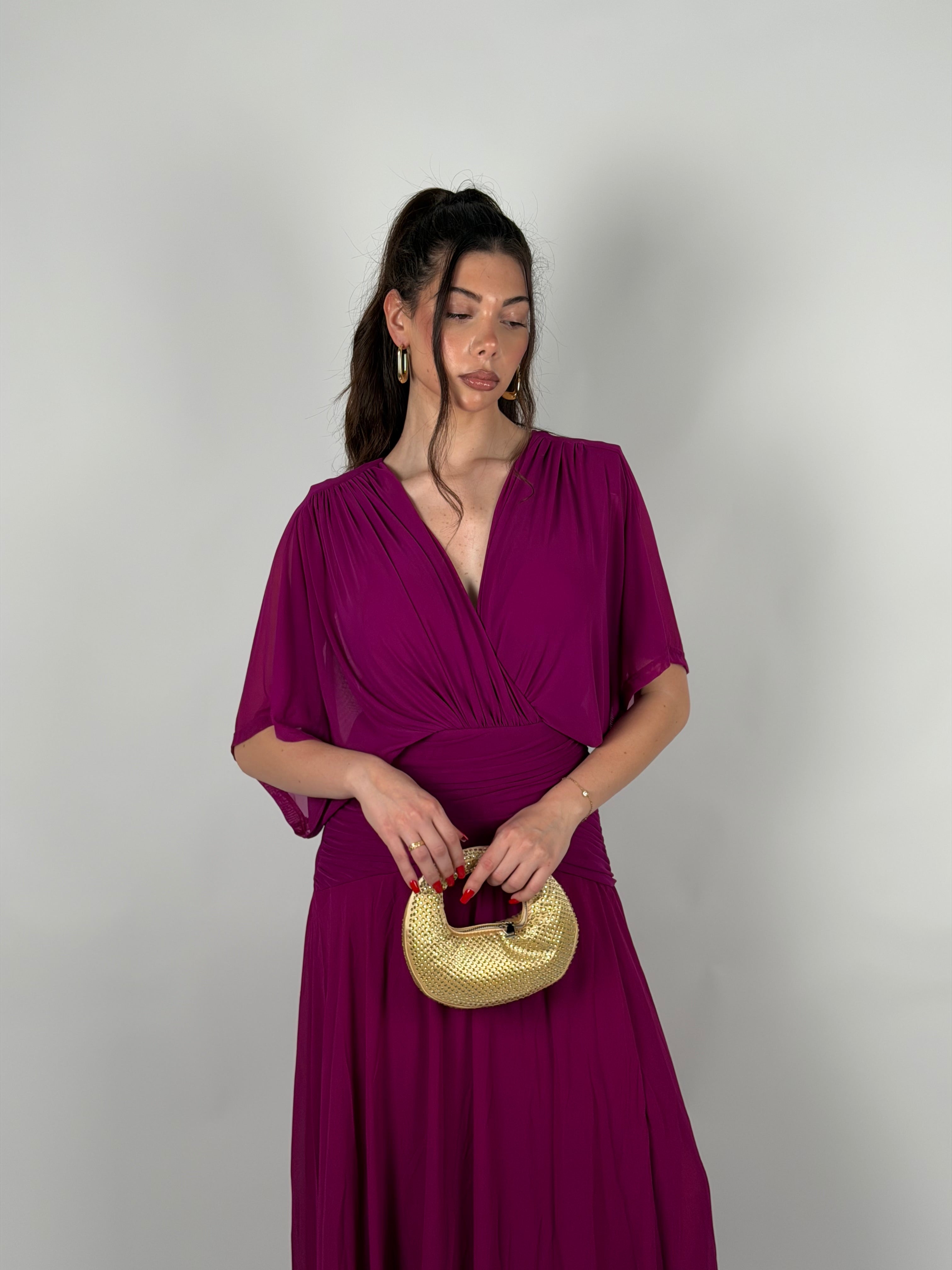 Dress in chiffon curvy magenta