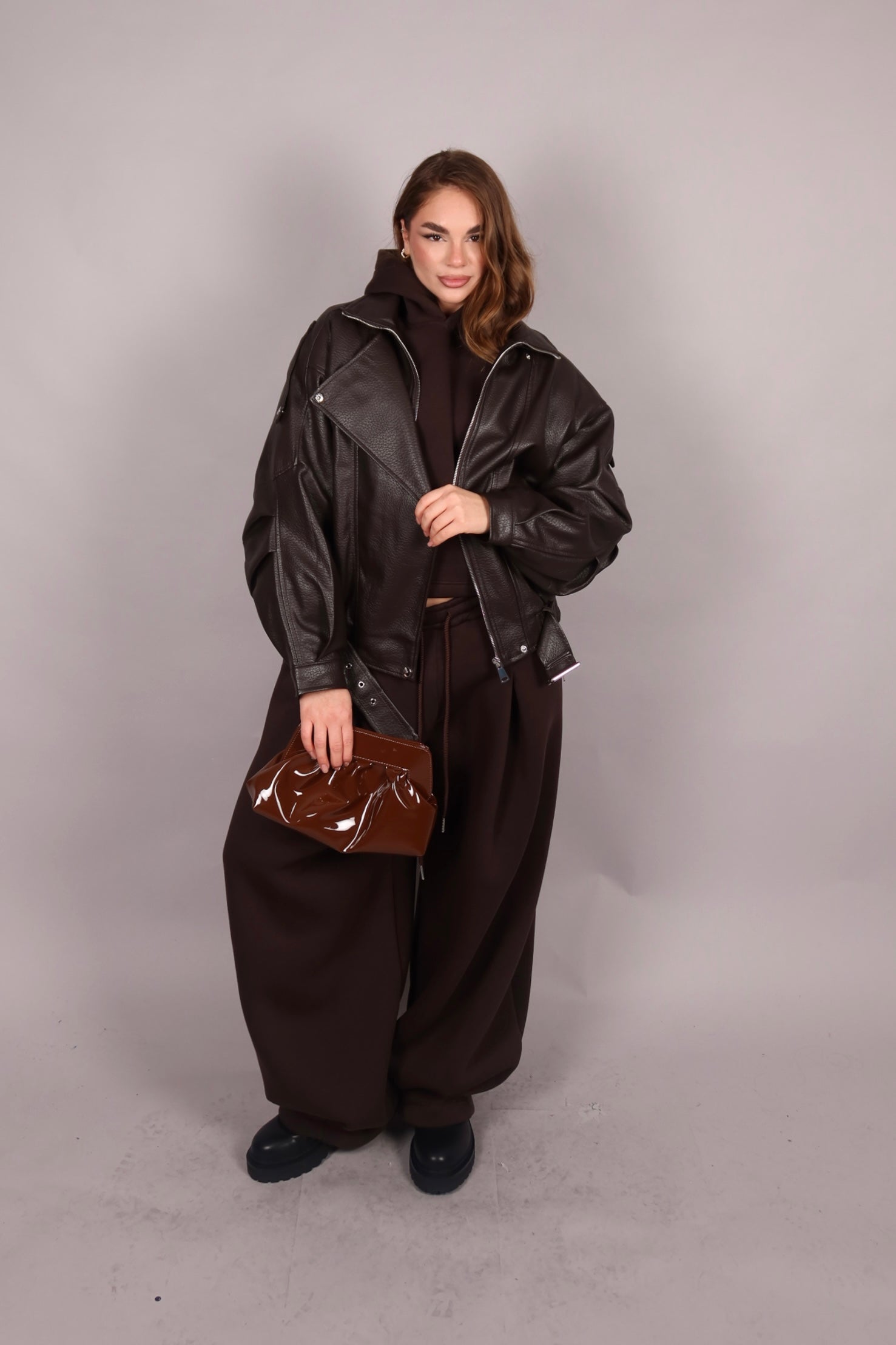 Chiodo over con cintura Brown